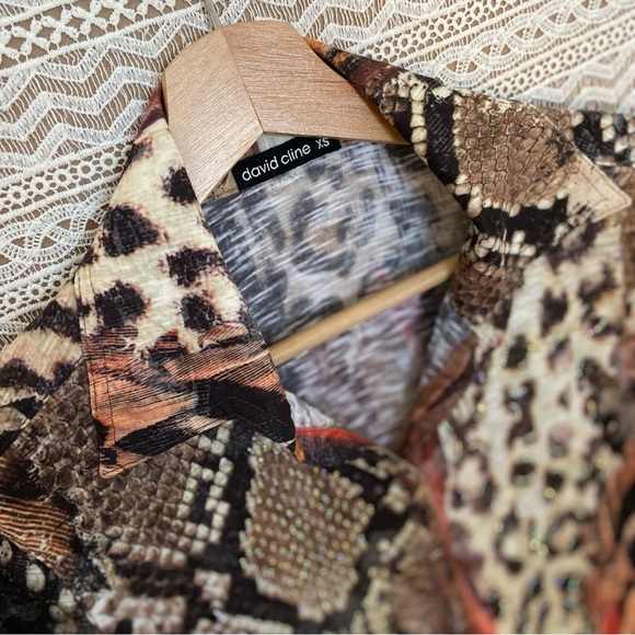 Animal Print Long Sleeve Blouse with Delicate Crystal Embellishments - G… - Picture 5 of 11